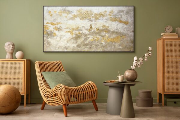Картина в золотих тонах на полотні, великий настінний декор ручна робота, картина акрилом на полотні золотого кольору