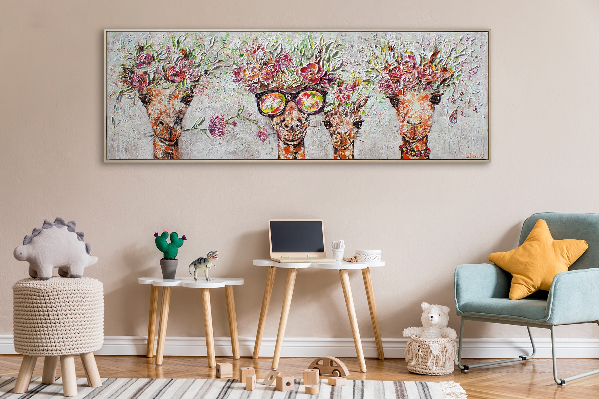Ручний розпис картина з жирафами, декор для стін, настінна картина акрилом, абстрактні тварини на полотні