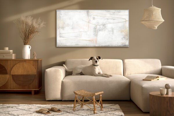 Картина для вітальні в свтлих тонах, картина з біло-сірими кольорами, настінний пейзаж з абстракцією