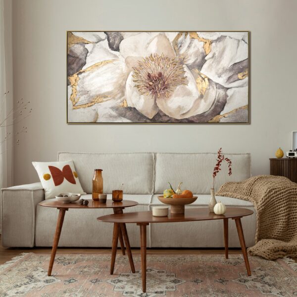 Настінний декор з квітами, велика картина на полотні, картина з квіткою, квітковий декор для стін, текстурна картина з мальвою на світлому фоні