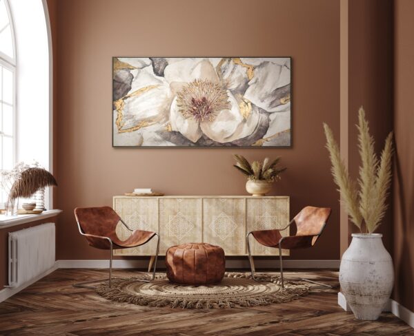 Картини для декору у вітальню, картина з квіткою на полотні, велика квітка акрилом на полотні, акрилова картина, крафтовий декор