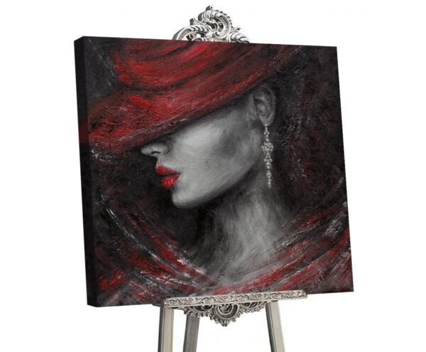 Абстрактний портрет на полотні, картина на полотні з портретом, жіночий портрет на полотні, акрилова картина в чорно-червоних кольорах, квадратне полотно