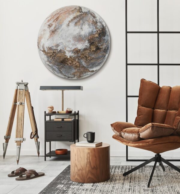 Абстрактна картина для декору, картина на круглому холсті, ручний розпис картин, фактурна картина планета Венера, картина для вітальні, картина для офісу