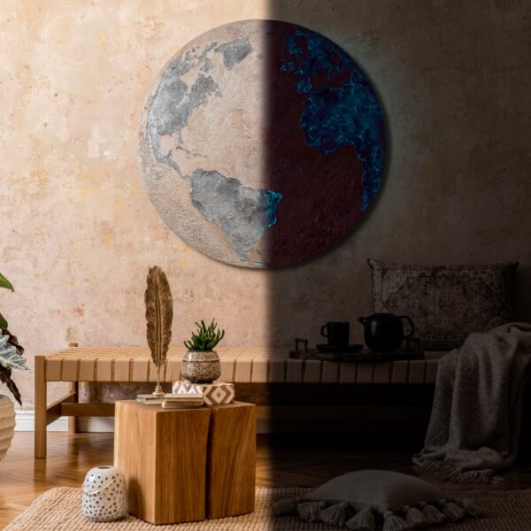 Кругла настінна картина, що світиться в темряві “Срібна планета”