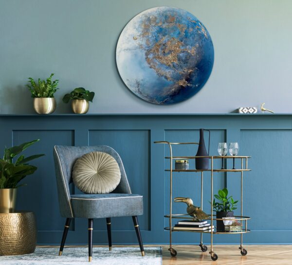 Абстрактна картина для декору, картина на круглому холсті, ручний розпис картин, фактурна картина планета Нептун