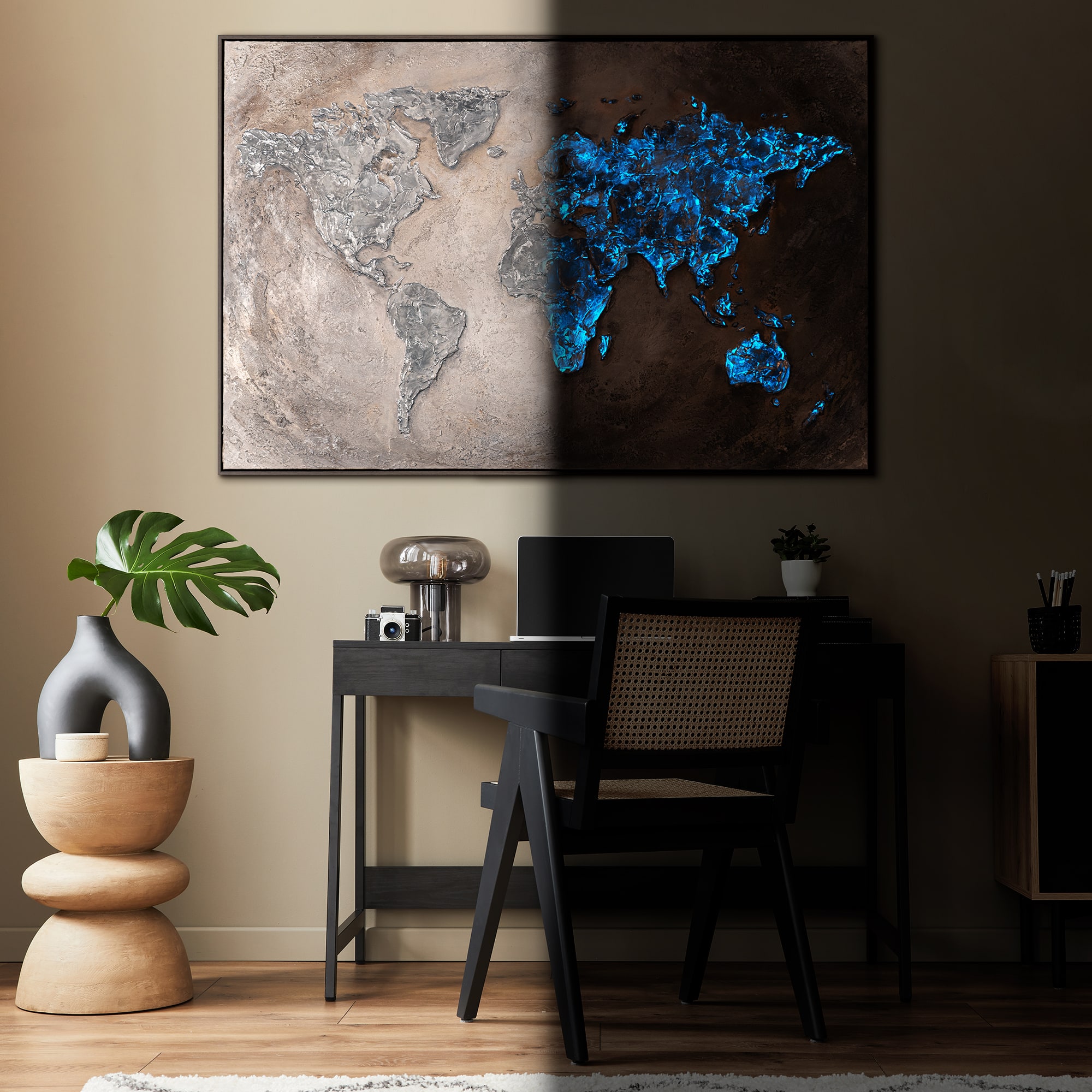 Абстрактна картина зі світовою мапою, що світиться в темряві, настінний декор на полотні зі сріблястою фактурою, карта світу на полотні, світова мапа, карта світу