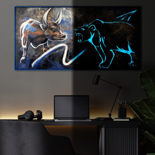 Картина для офісу, картина в подарунок босу, картина з биком, картина з ведмедем, картина світиться в темряві