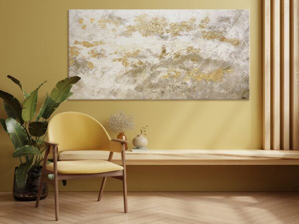 Золота картина для вітальні, великий настінний декор акрилом на полотні, крафтова картина з абстракцією