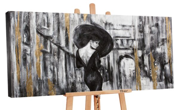 Чорно-біла картина на полотні з жінкою, абстрактний мотив, картина із золотою поталю, настінний декор