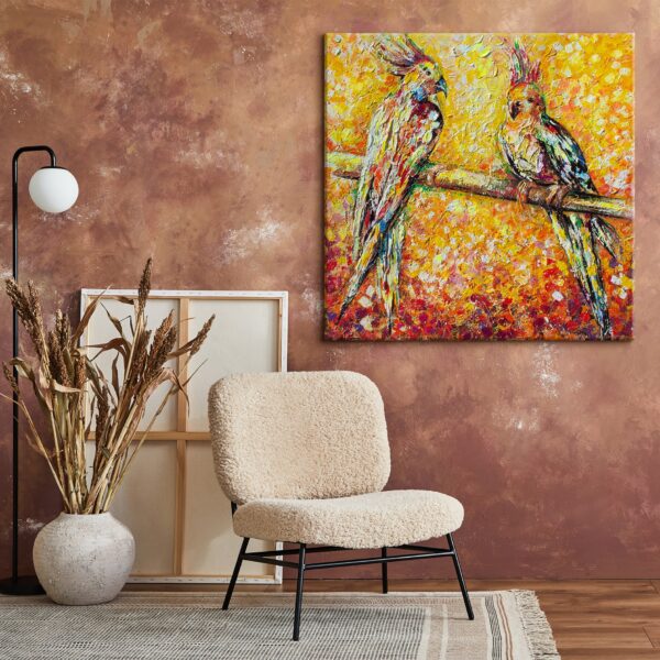 Квадратна картина на полотні “Сонячні папуги”