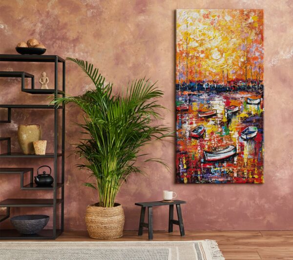 Картина для сучасного інтер'єра, сучасний абстрактний живопис, яскравий осінній пейзаж, настінний декор для вітальні