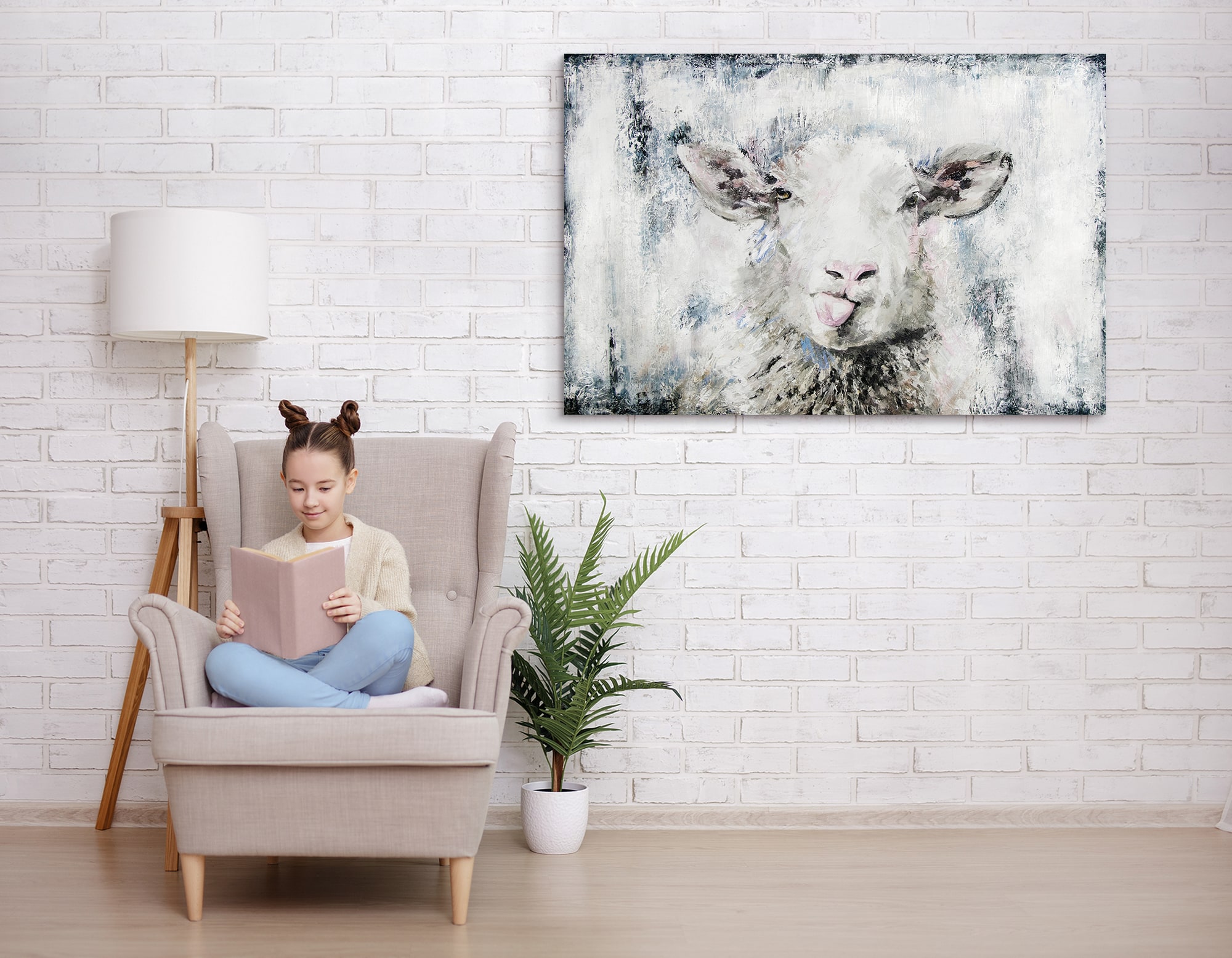 Позитивна картина для дитячої кімнати, картини з тваринками, весела овечка, картини для Овнів, картини в подарунок