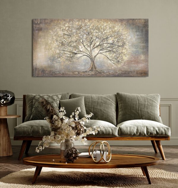 Картина акрилом на полотні, ручний розпис картини, дерево у золотому кольорі, велика настінна картина