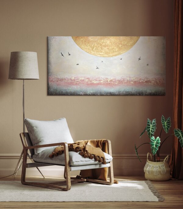 Картина для вітальні з малюнком природи, пейзаж із сонцем, картина акрилом на полотні ручної роботи
