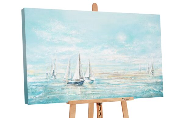 Морський пейзаж на полотні, абстрактна картина з морським сюжетом, морський сюжет, картина з вітрильниками