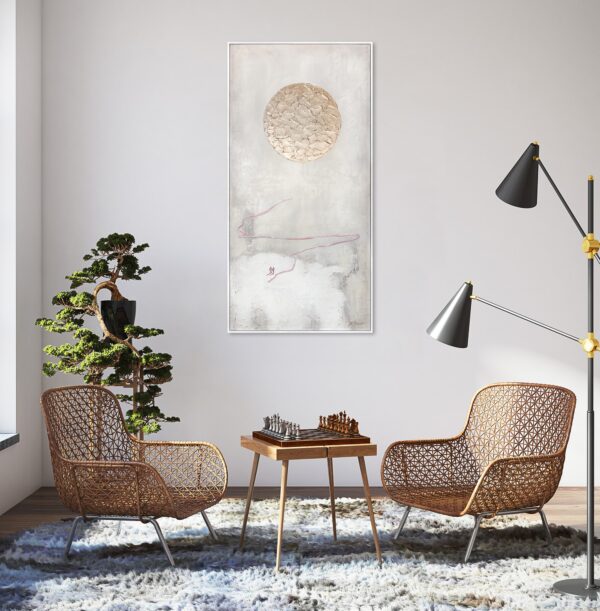 Вертикальна картина для вітальні, великий настінний декор акрилом на полотні, крафтова картина з абстракцією. картина з великим сонцем, сонце на полотні