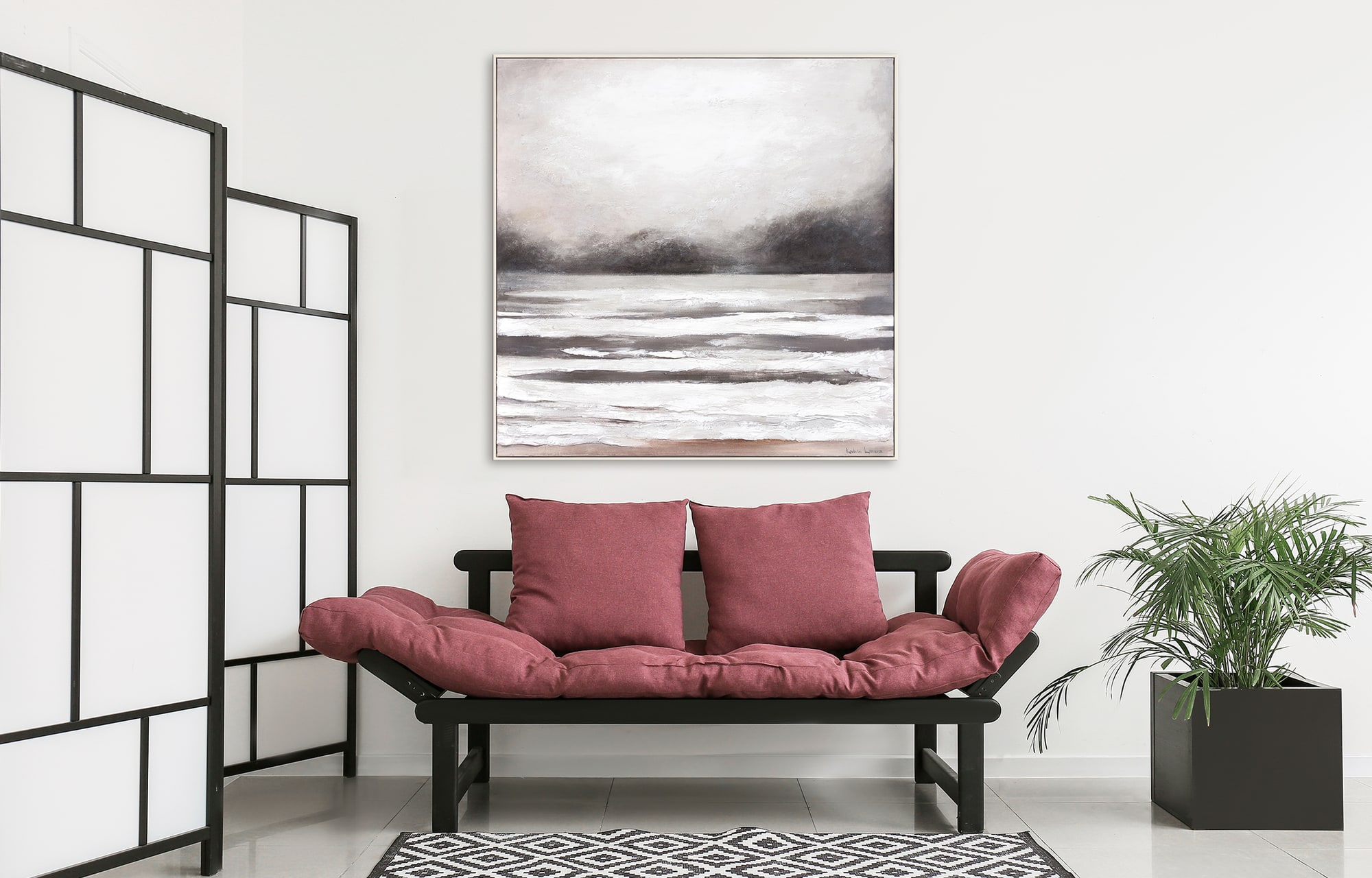 Квадратна чорно-біла картина на полотні, абстрактний пейзаж із морем, квадратна картина із морем, настінний декор, Середземне море