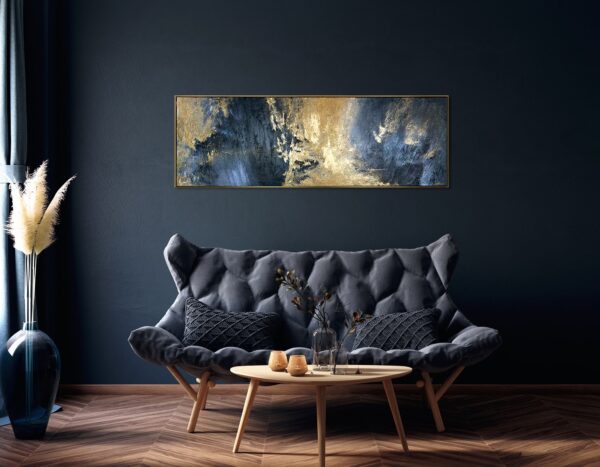 Картина у синіх та золотих тонах, настінний декор ручної роботи, акрилова картина на полотні, фактурна картина на стіну