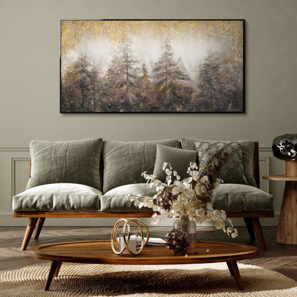 Картина з лісом у темних тонах, настінний декор для дому, крафтовий декор для стін, дерева на полотні, замовити картину