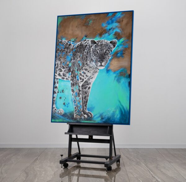 Вертикальна настінна картина світиться в темряві, картина з твариною, картина з леопардом, абстрактний малюнок на полотні, лев на картині, картина в синіх та чорних тонах